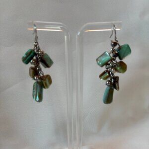 Earrings - dangling with clusters of green and turquoise beads.